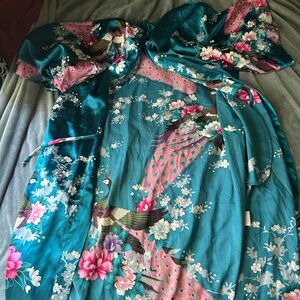 Babeyond Teal Floral Kimono Robe